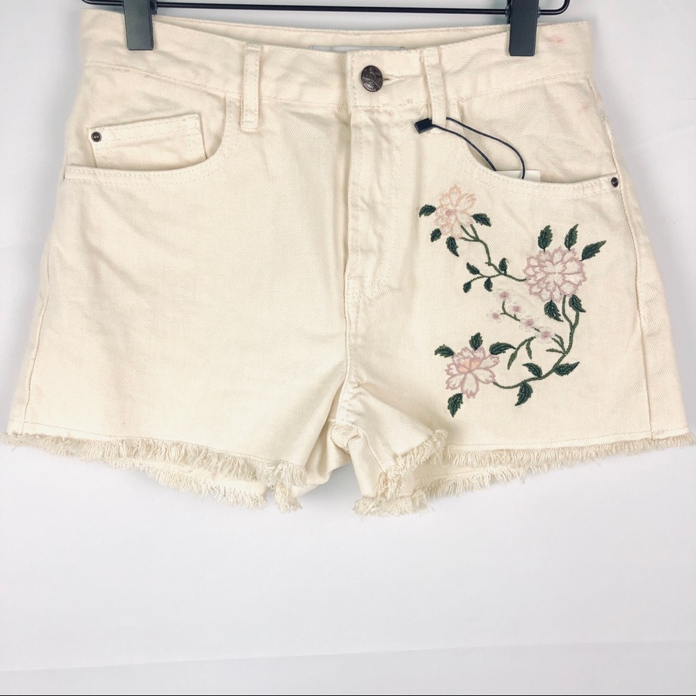 Zara Basic Embroidered Denim Shorts